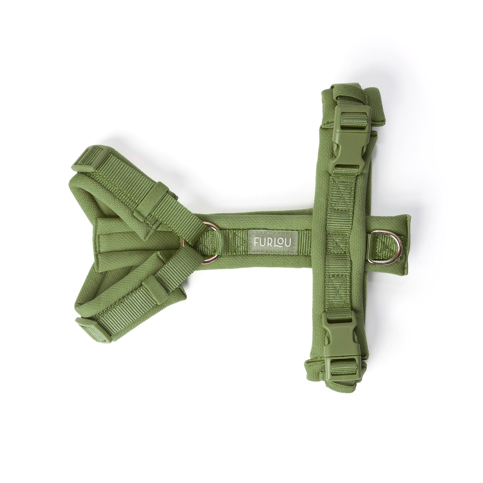 FURLOU Green Comfort Dog Harness worn by a dog, view 2