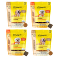 Four packages of Chippin dog food with different flavors on a white background