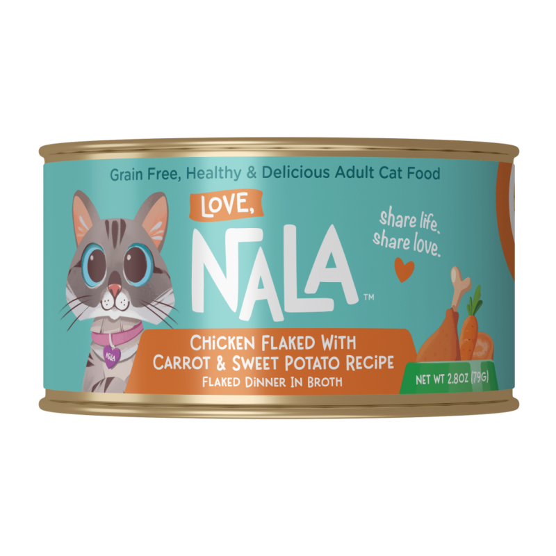 Can of NALA cat food with a cat illustration on a white background