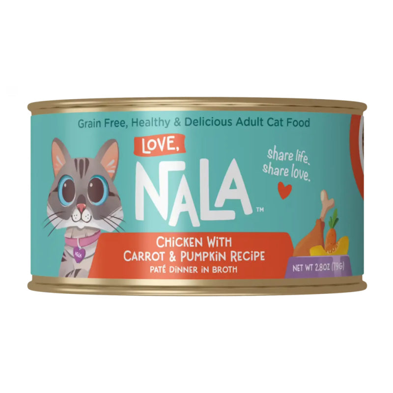 Nala cat food can with colorful label on a white background