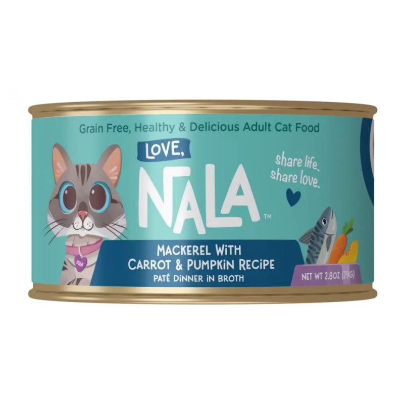Love, Nala cat food can with white background 