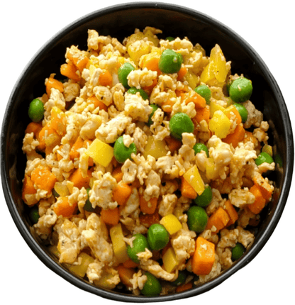 Chow Down Chicken recipe label from the Din Din 4 Dogs meal range