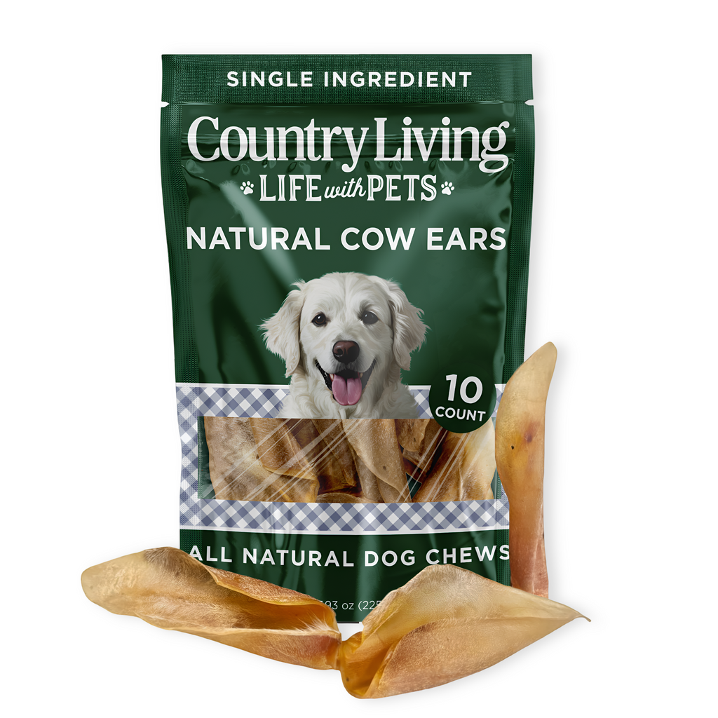 Country Living Natural Cow Ears Dog Chews – 10 Count Bag – All-Natural, Single-Ingredient, Long-Lasting Dog Chews – High-Protein, Low-Fat, Rawhide-Free – Supports Dental Health - Whisker House