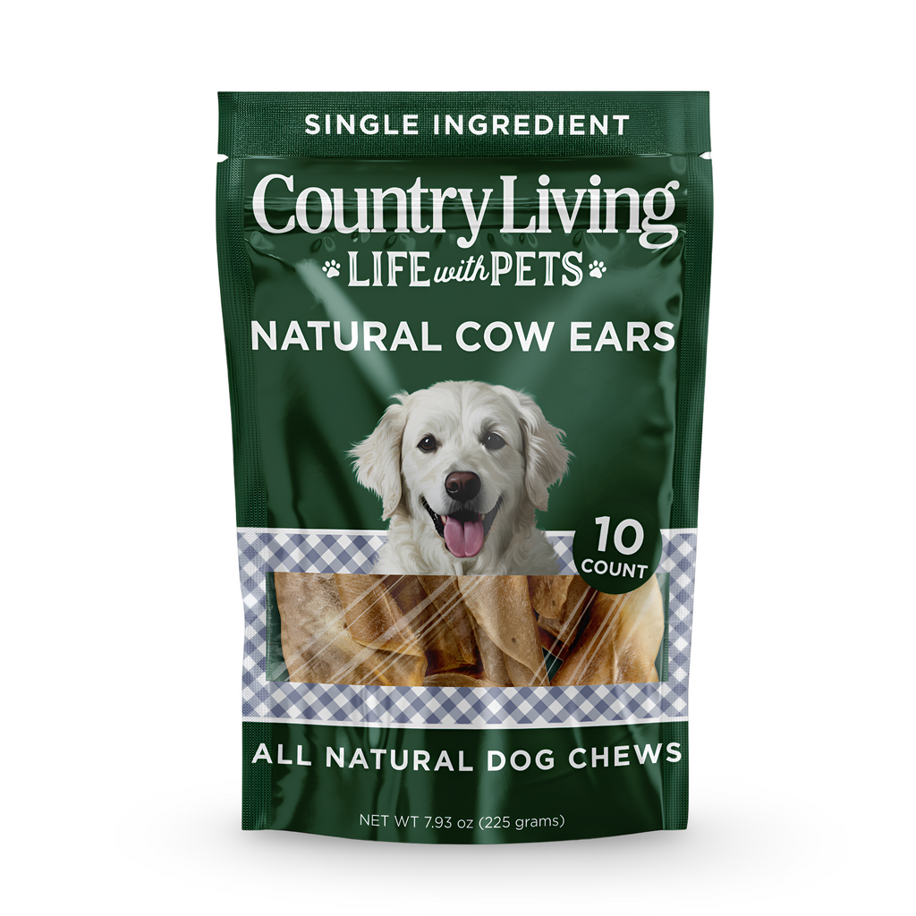 Country Living Natural Cow Ears Dog Chews – 10 Count Bag – All-Natural, Single-Ingredient, Long-Lasting Dog Chews – High-Protein, Low-Fat, Rawhide-Free – Supports Dental Health - Whisker House