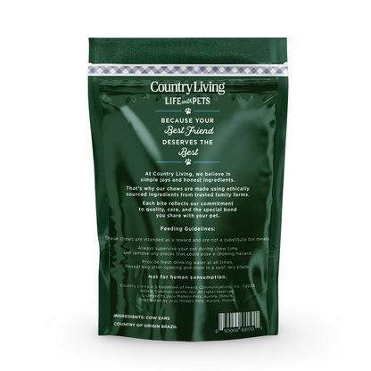 Country Living Natural Cow Ears Dog Chews – 10 Count Bag – All-Natural, Single-Ingredient, Long-Lasting Dog Chews – High-Protein, Low-Fat, Rawhide-Free – Supports Dental Health - Whisker House