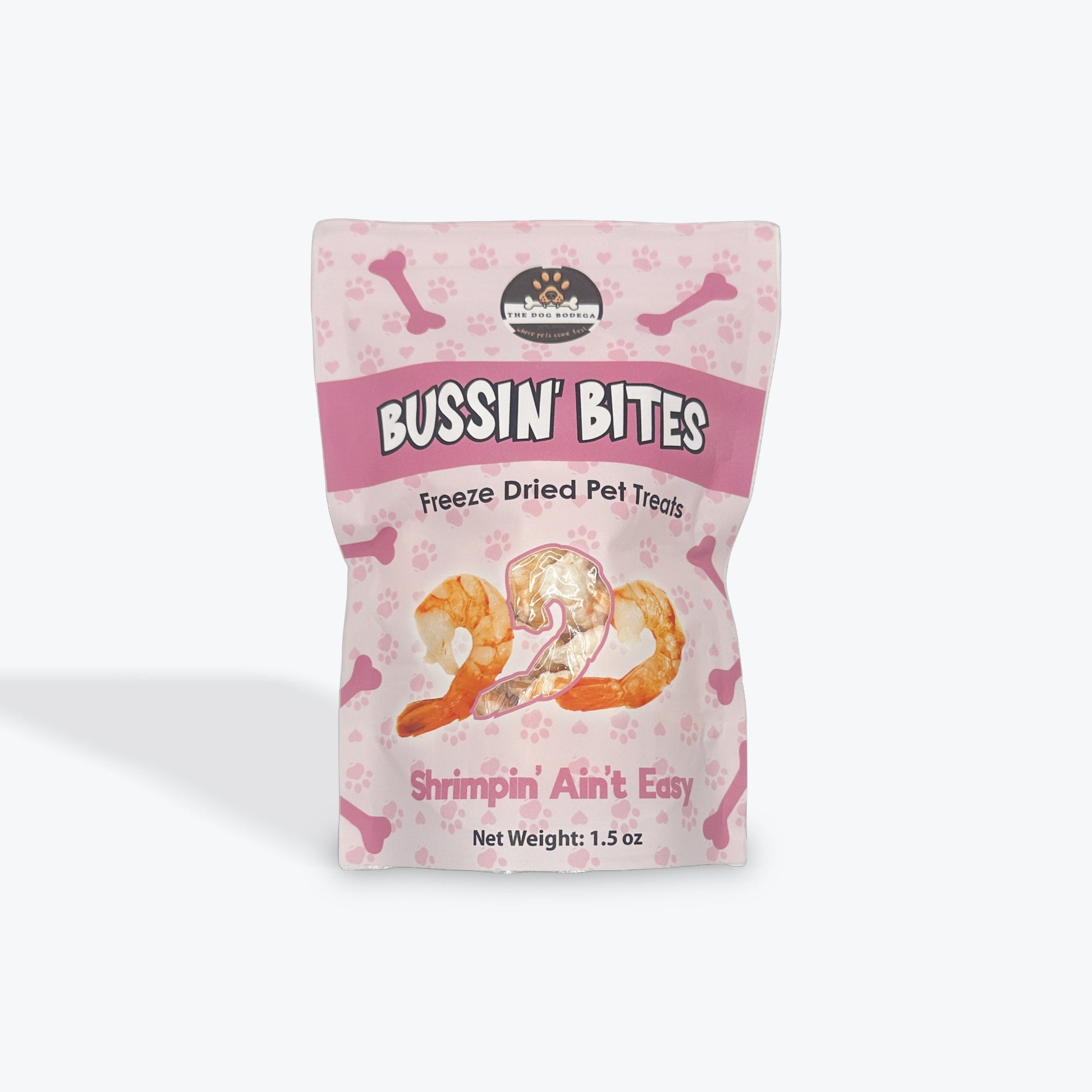 Bag of Bussin' Bites freeze dried pet treats on a white background