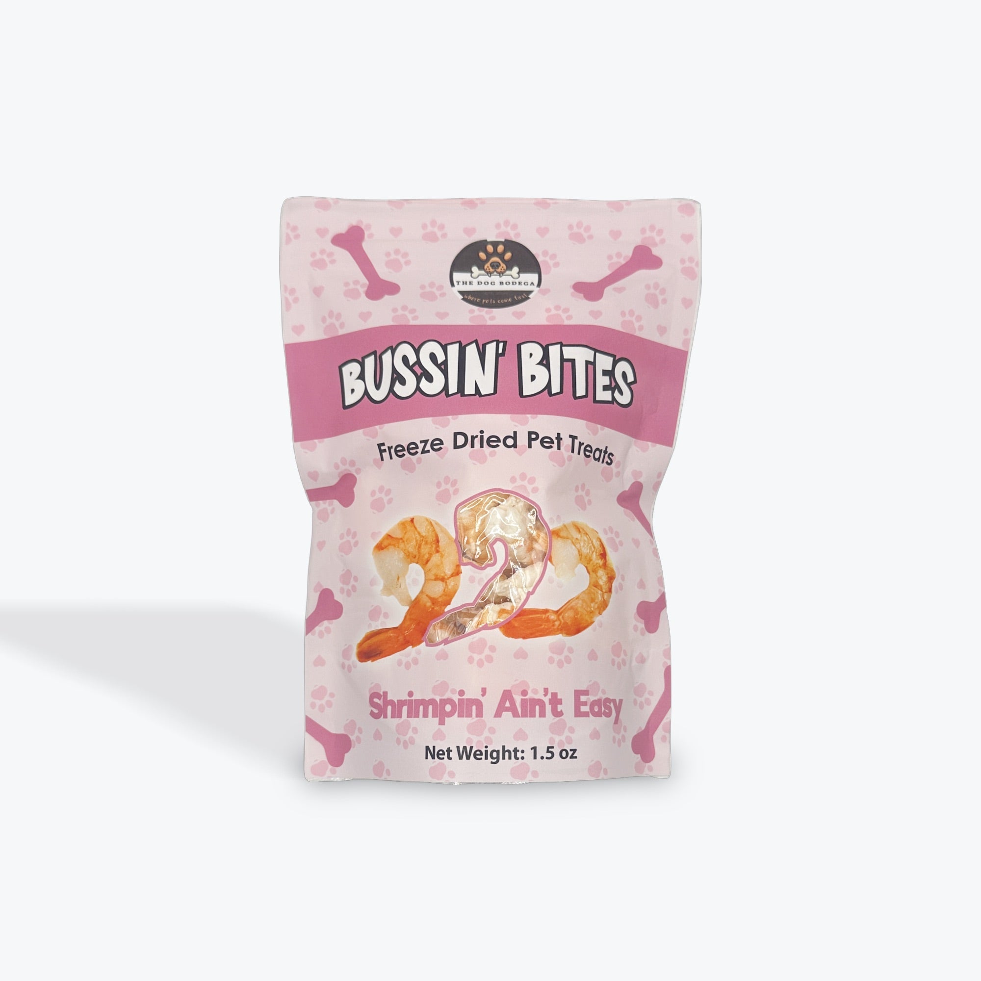 Bag of Bussin' Bites freeze dried pet treats on a white background