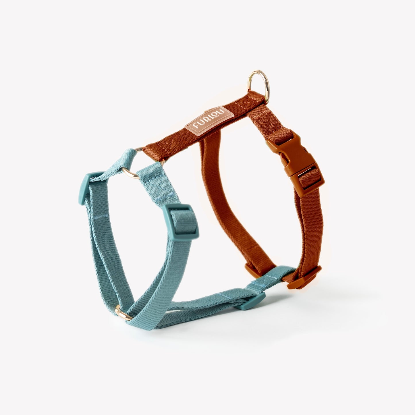 FURLOU Blue and Clay Dog Harness - 5-point adjustable with gold hardware