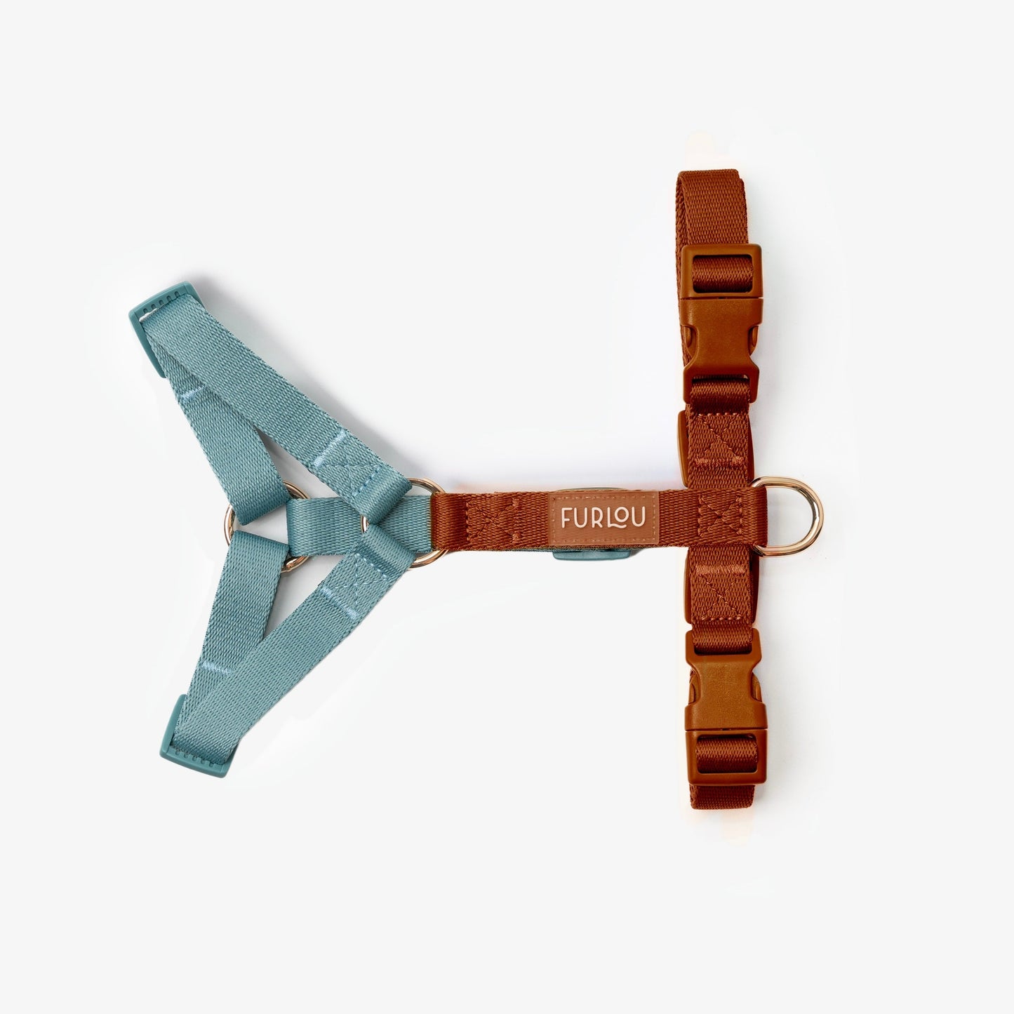 FURLOU Blue and Clay Dog Harness worn by a dog, view 2