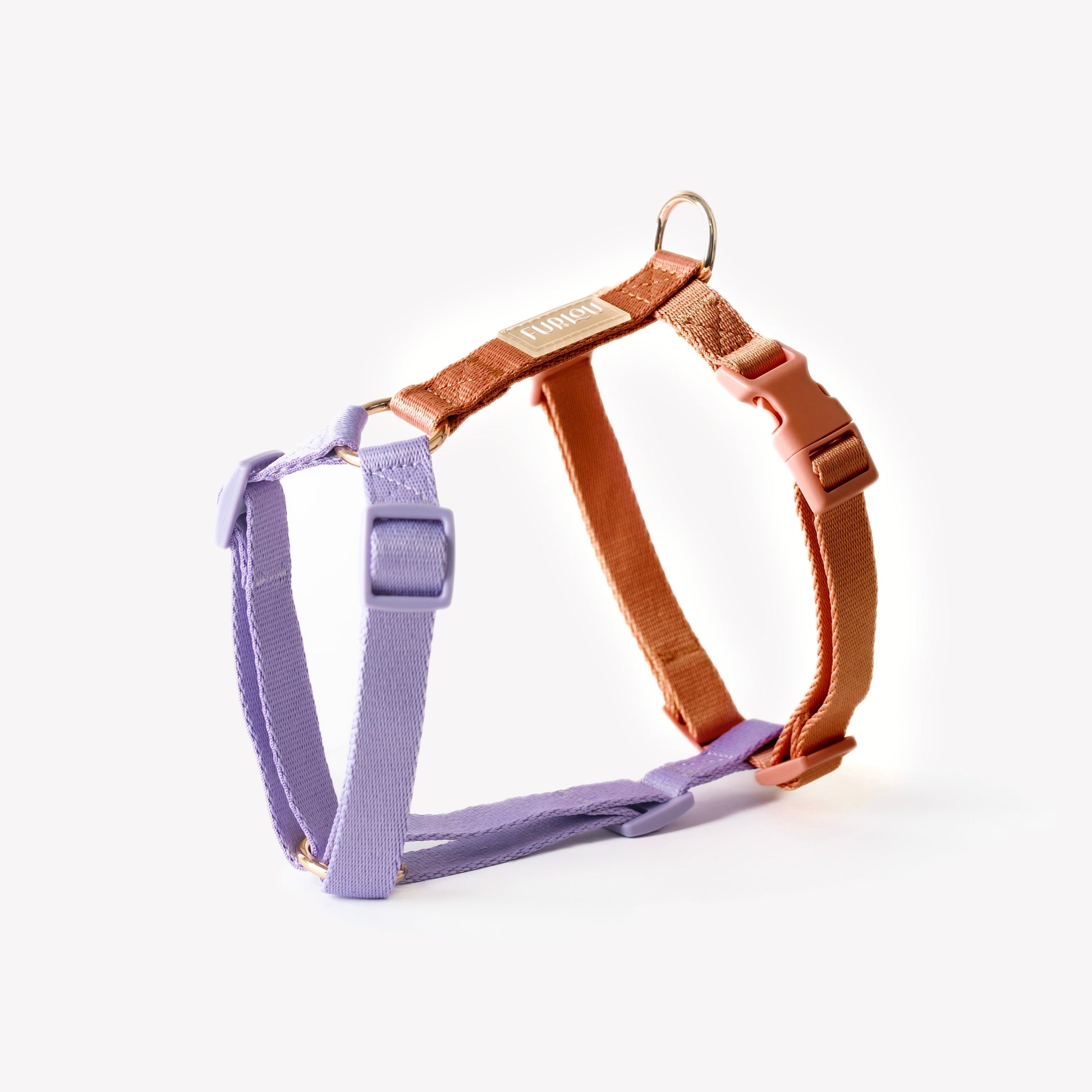 FURLOU Lavender and Terracotta Dog Harness - 5-point adjustable with gold hardware