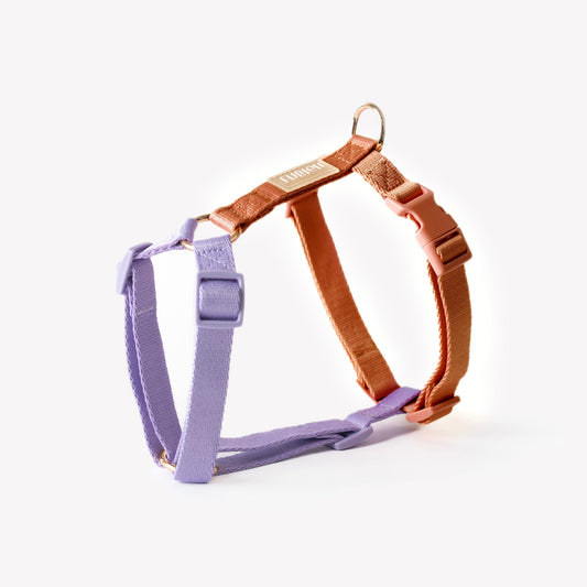 FURLOU Lavender and Terracotta Dog Harness - 5-point adjustable with gold hardware