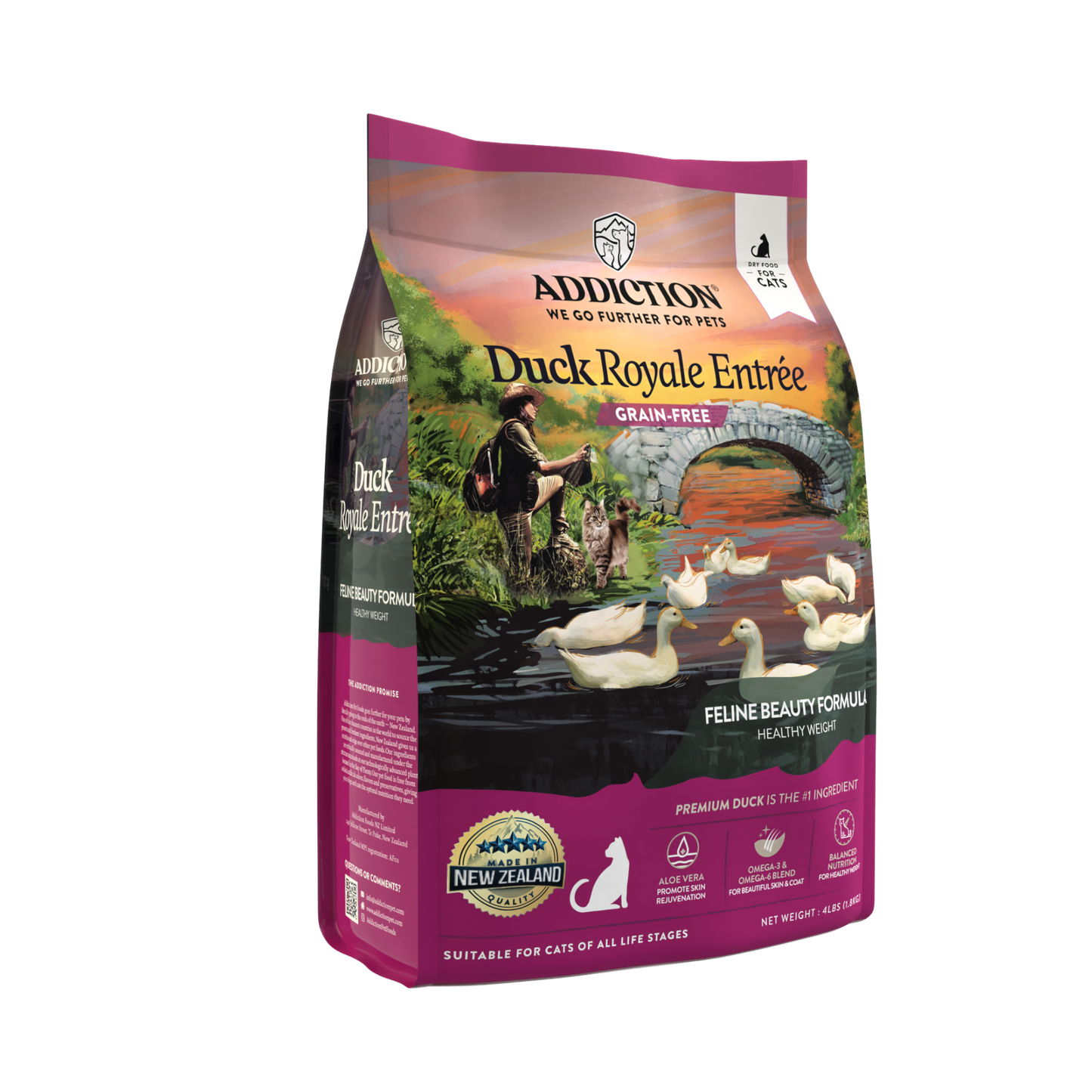 Addiction Duck Royale Entrée cat food package on a white background