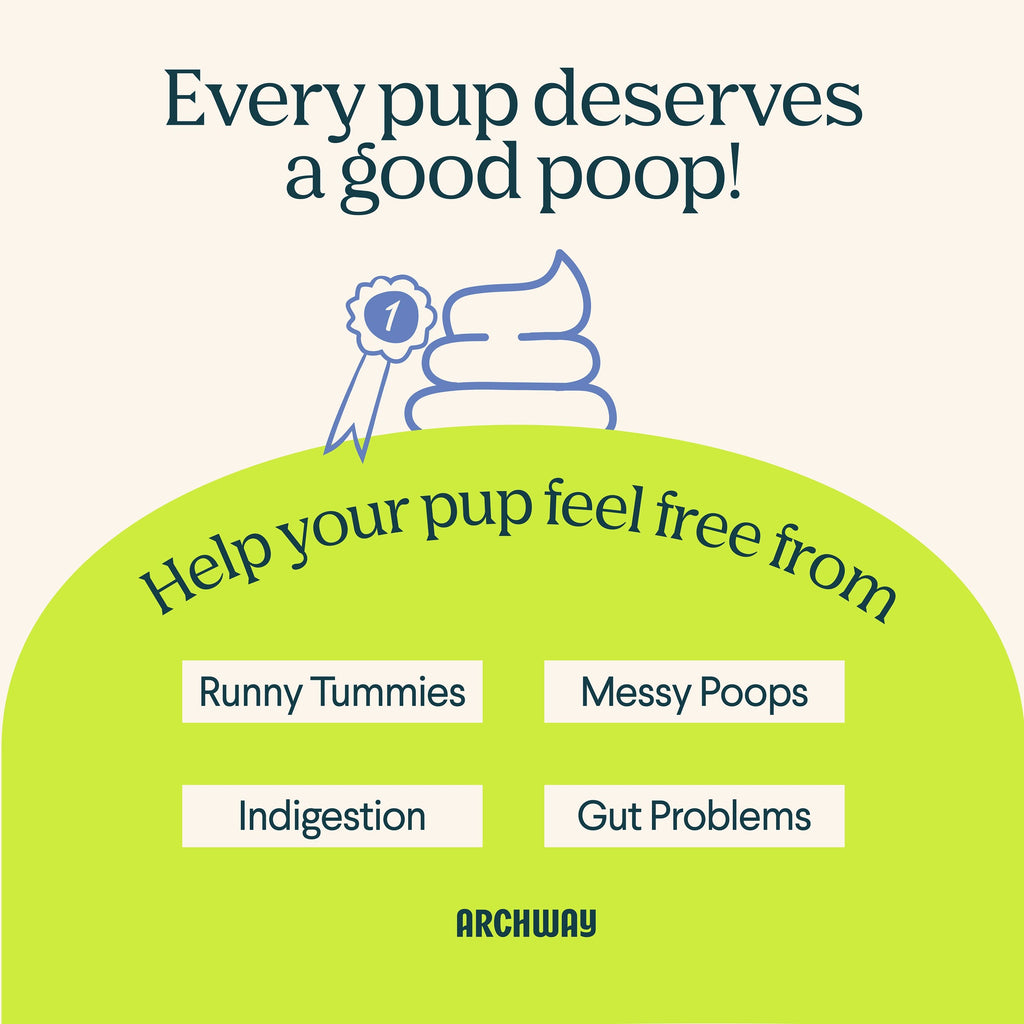 Advertisement for Archway pet products with text and a paw print icon on a light green background.