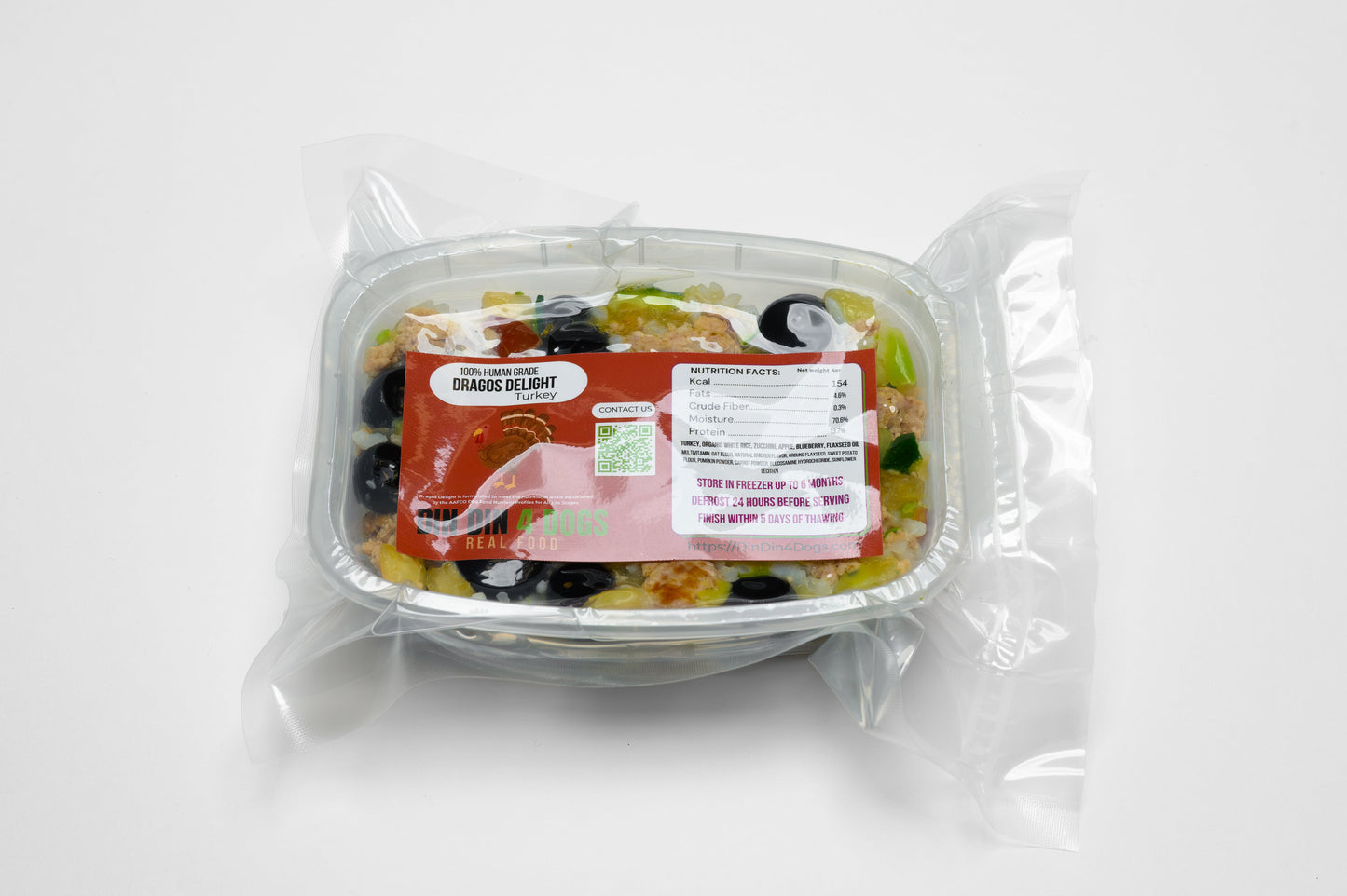 Din Din 4 Dogs 4oz small breed turkey meal packaging shown front on