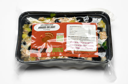 Din Din 4 Dogs 8oz turkey meal packaging photographed front on