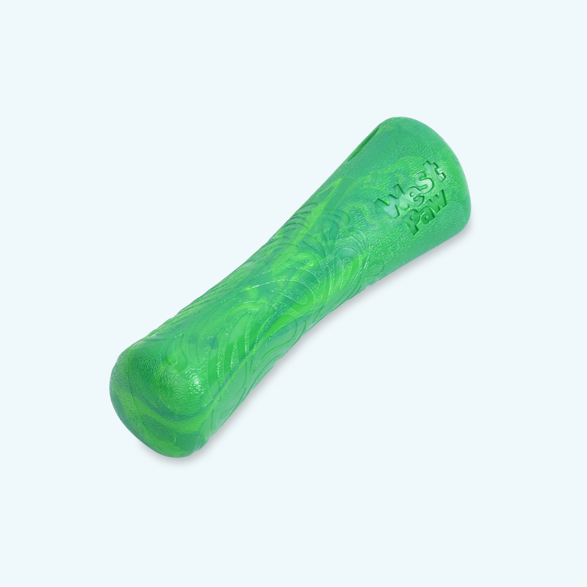 Green textured dog toy on a light gray background