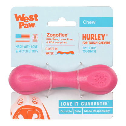 Pink dog chew toy with West Paw branding on a white background