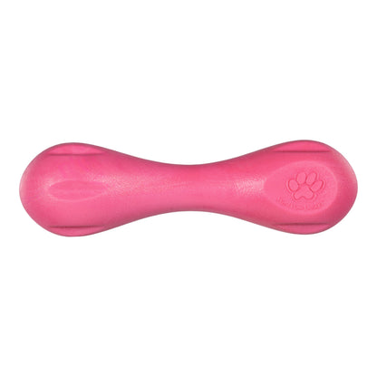 Pink dog toy with a paw print logo on a white background