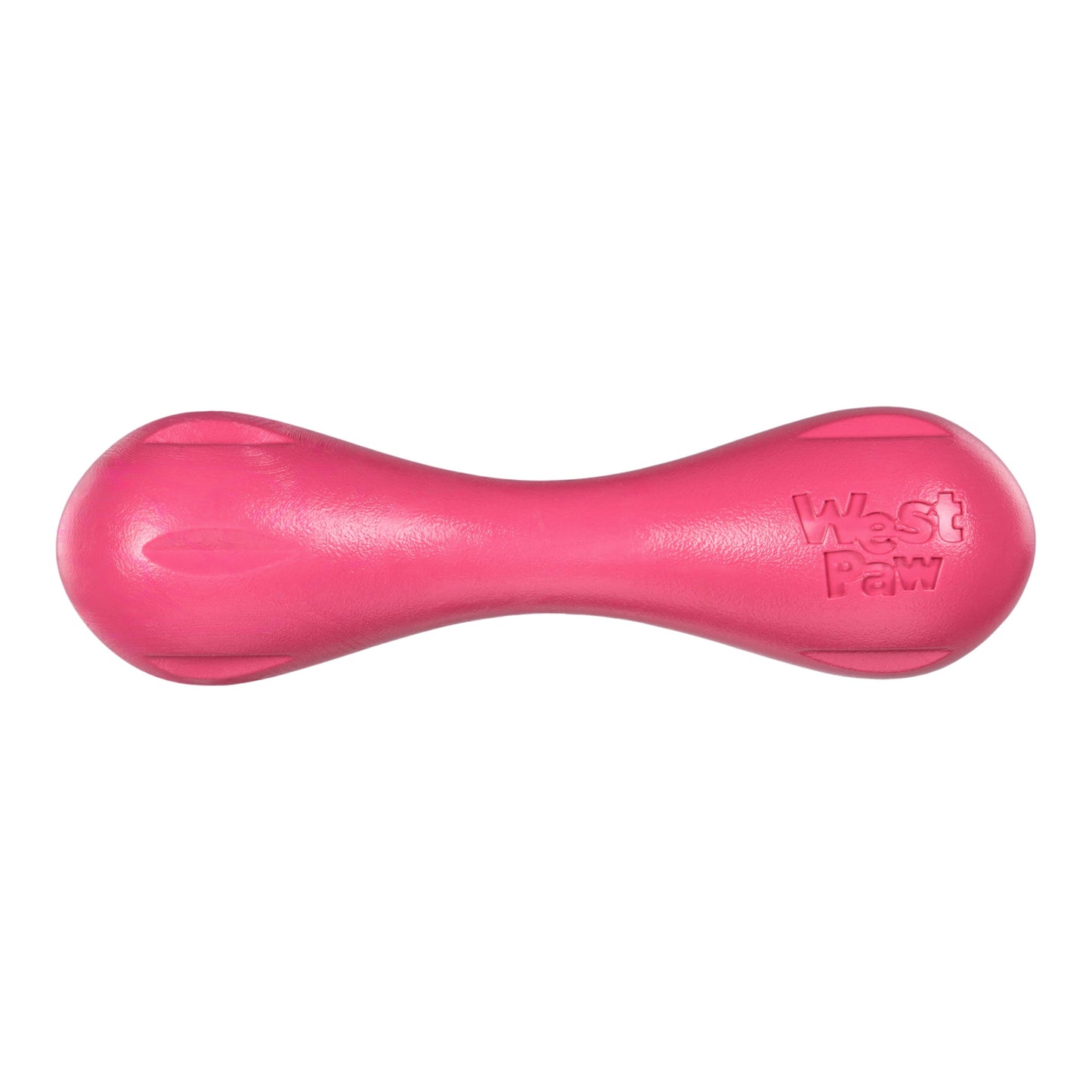 Pink dog toy with 'West Paw' branding on a white background