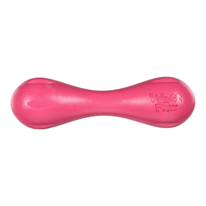 Pink dog toy with 'West Paw' branding on a white background