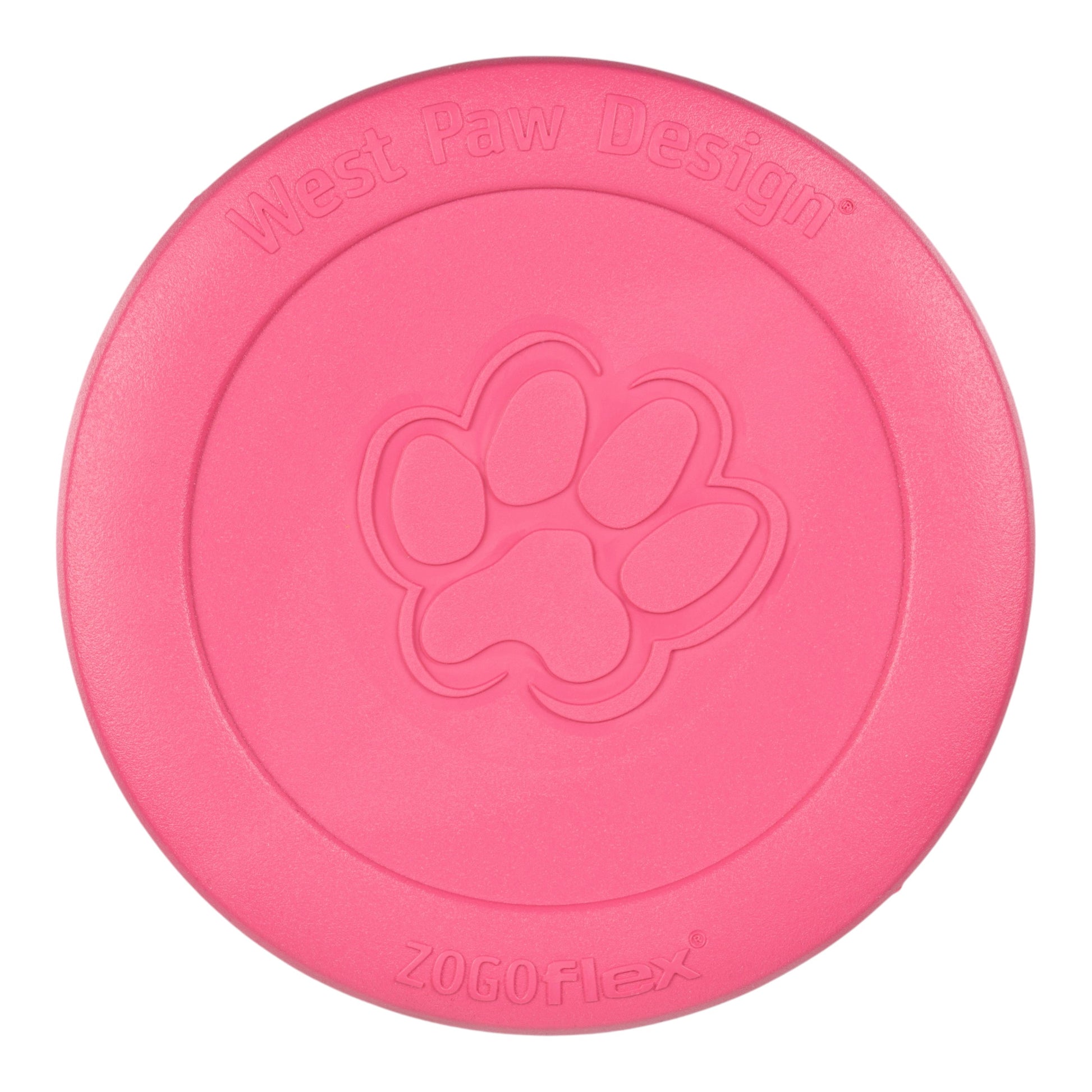 Pink dog toy with West Paw Design logo on a white background