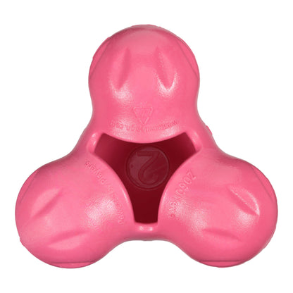 Pink dog toy with a unique design on a white background