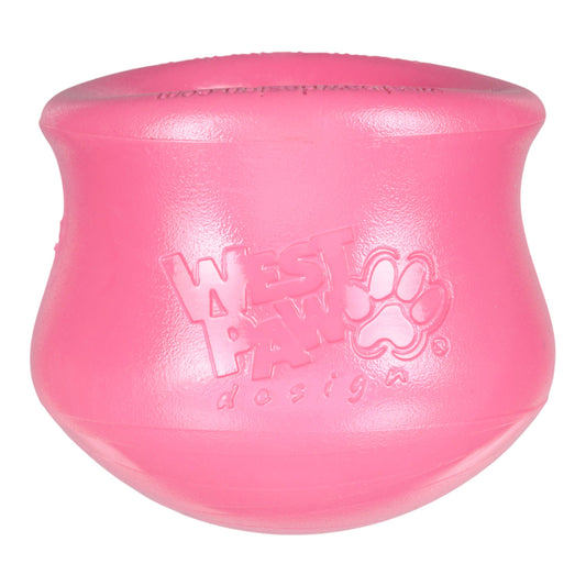 Pink dog toy with a visible brand logo on a white background
