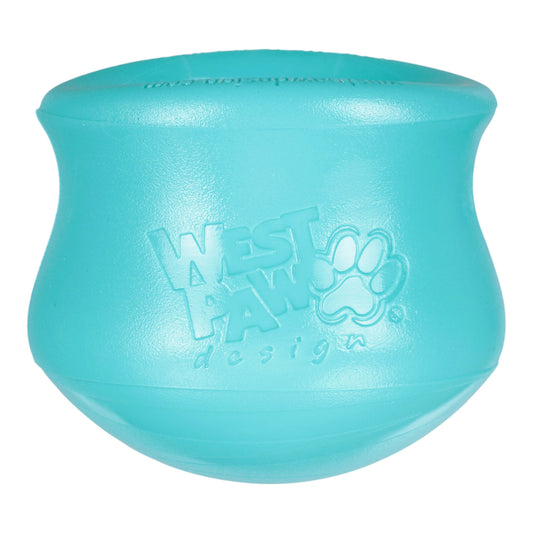 Turquoise dog toy with West Paw Design logo on a white background