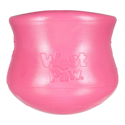Pink dog toy with 'West Paw' branding on a white background