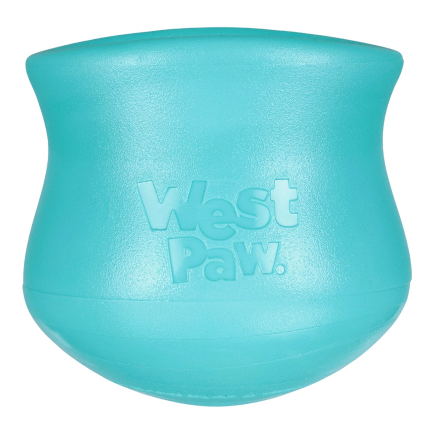 Teal dog toy with 'West Paw' branding on a white background