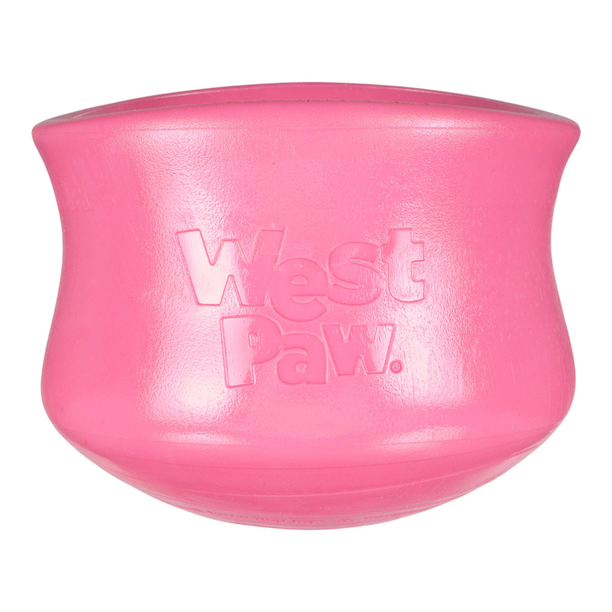 Pink dog toy with 'West Paw' branding on a white background