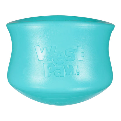 Turquoise dog toy with 'West Paw' branding on a white background