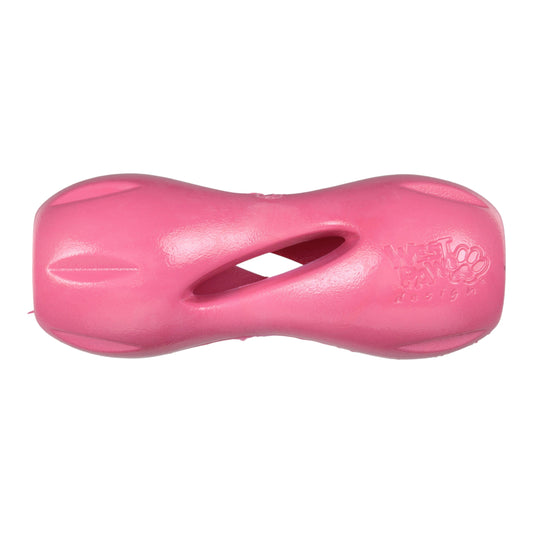 Pink dog toy with a visible brand logo on a white background