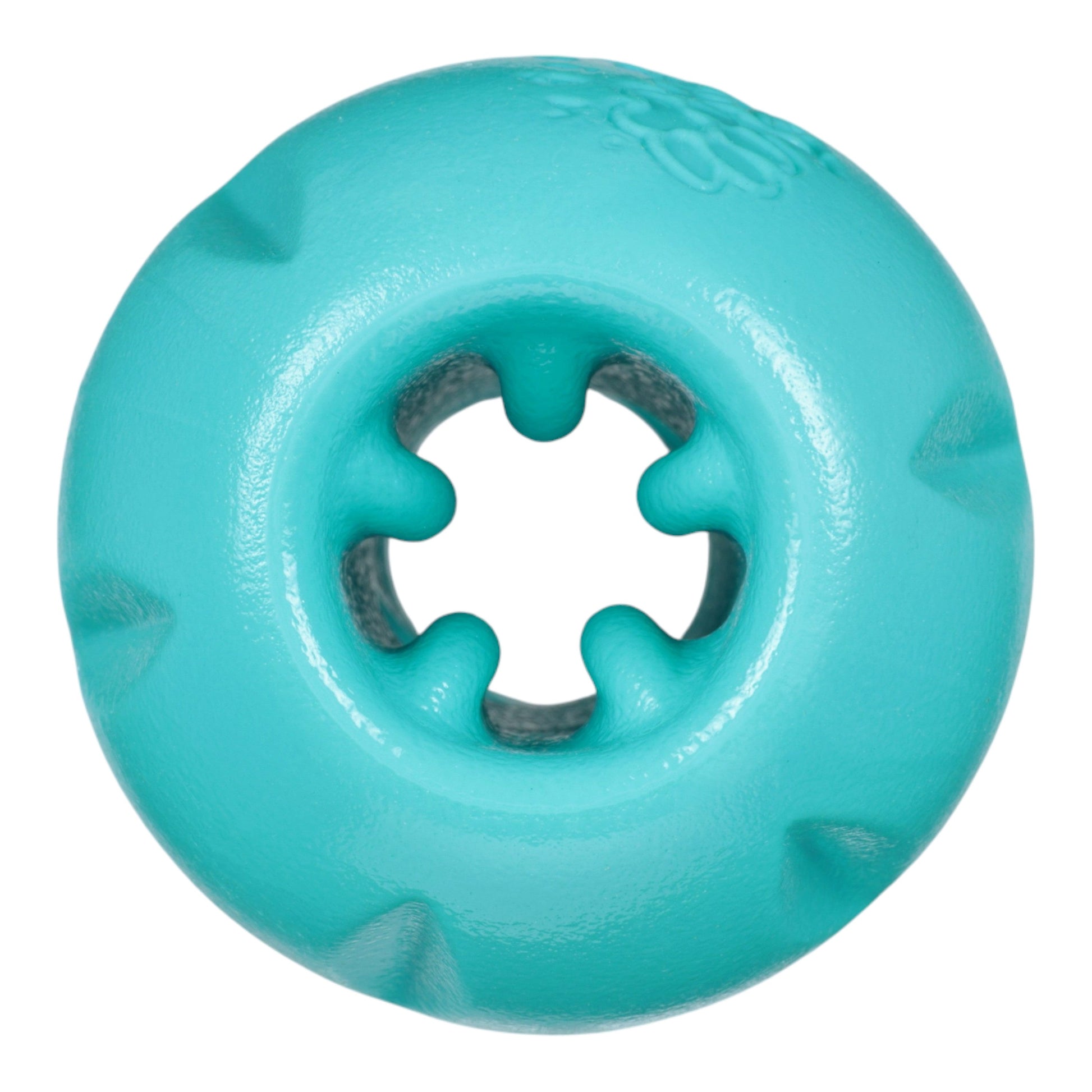Turquoise wheel with a central hub on a white background