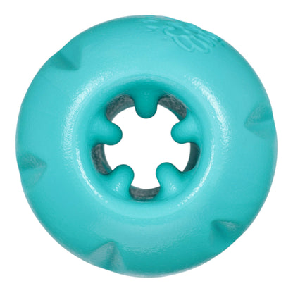Turquoise wheel with a central hub on a white background