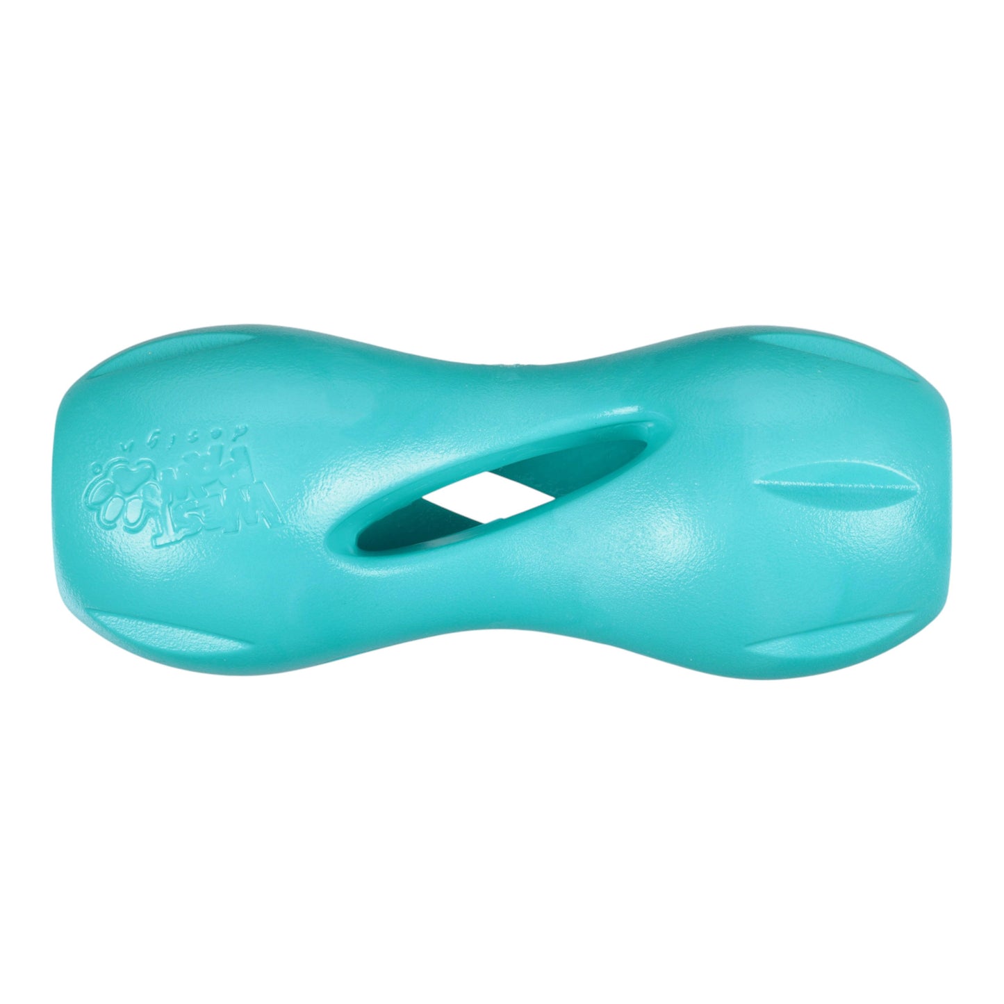 Turquoise dog toy on a white background