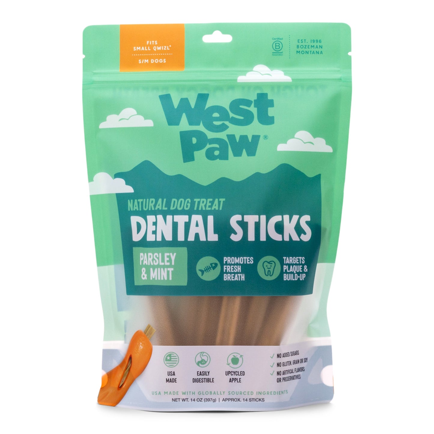 West Paw Dental Sticks packaging for dogs on a white background