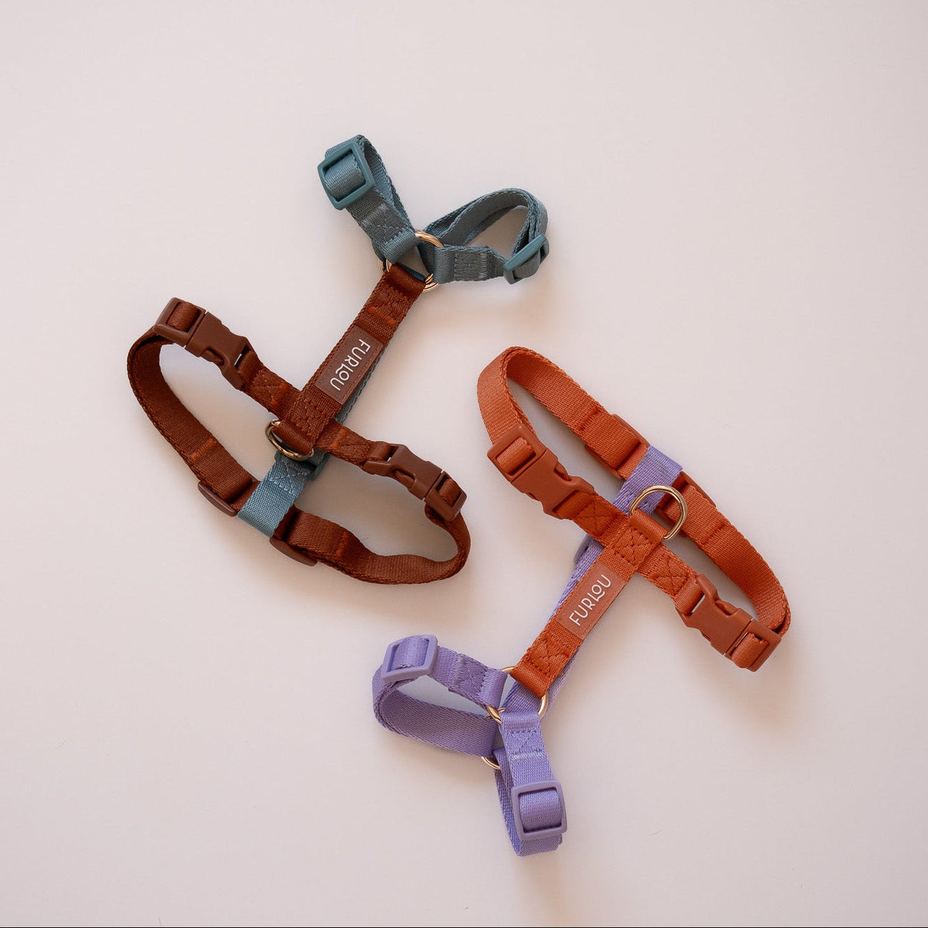 FURLOU Blue and Clay Dog Harness worn by a dog, view 3
