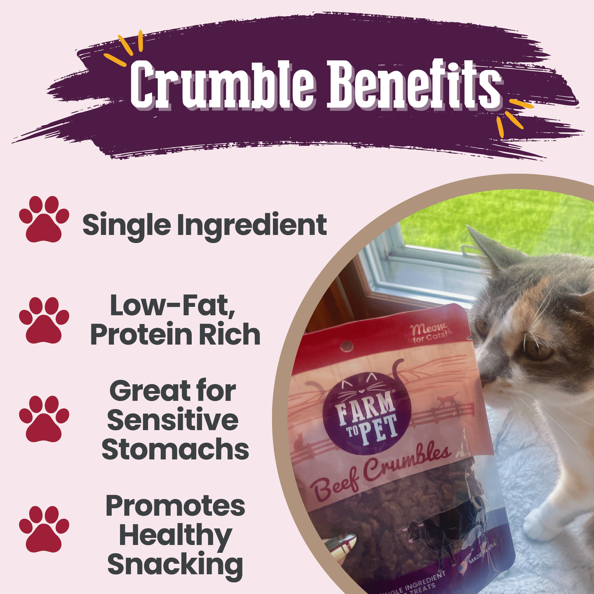 Farm To Pet Beef Crumbles Cat Treats | High Protein Grain-Free Snacks - Whisker House