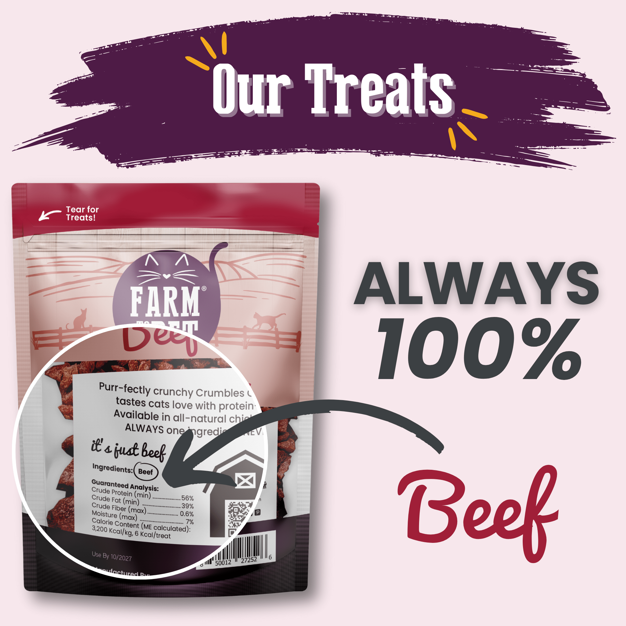 Farm To Pet Beef Crumbles Cat Treats | High Protein Grain-Free Snacks - Whisker House