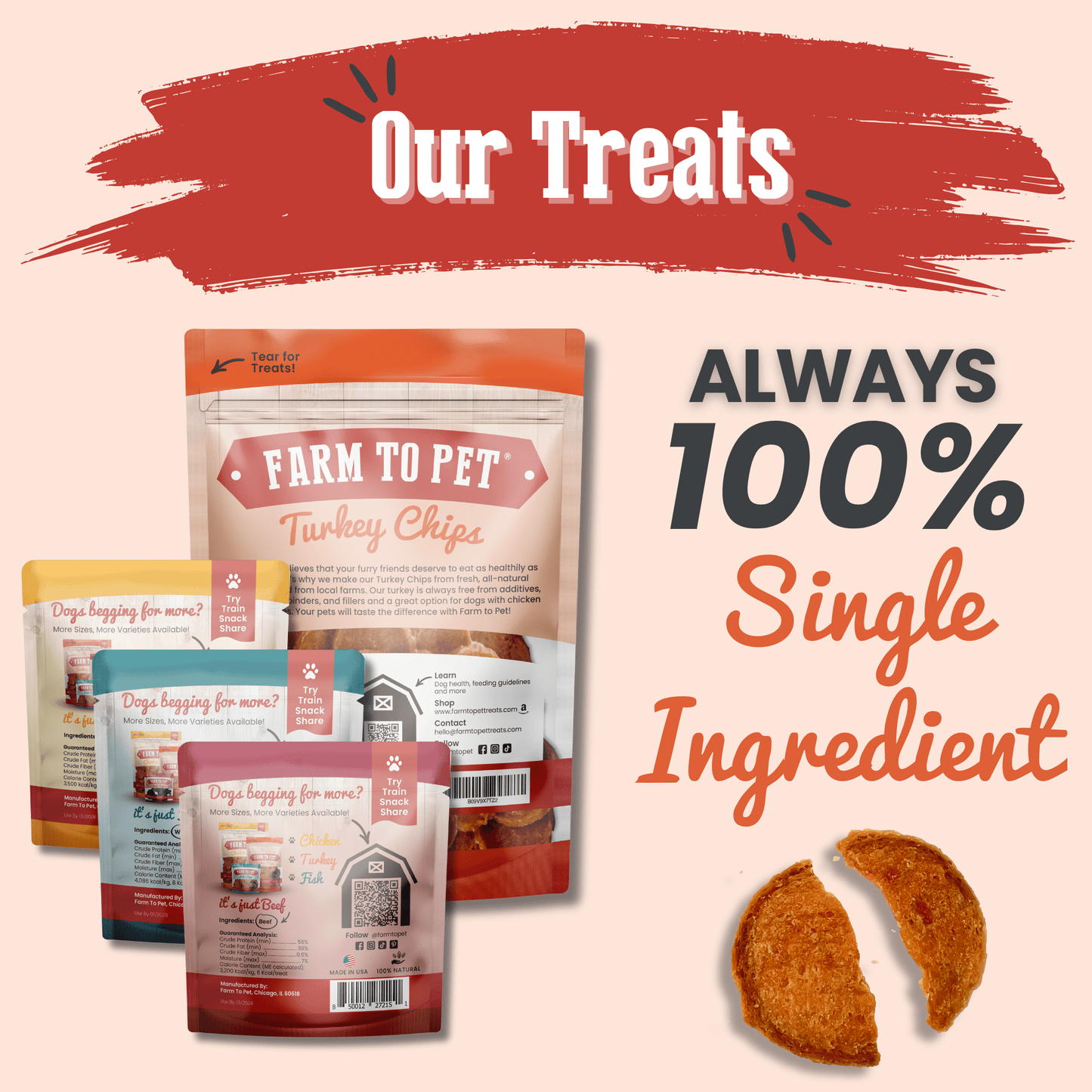 Puppy Packs 'n Snacks – All Natural Dog Treats Puppy Pack Turkey Back of Treat Bags