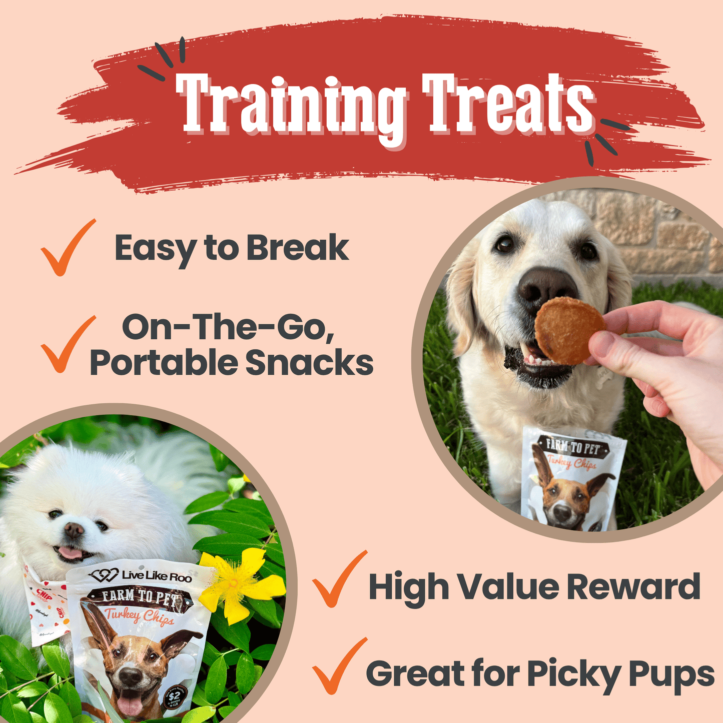 Farm To Pet Live Like Roo Turkey Chips for Dogs – Healthy Single Ingredient Treats | Whisker House - Whisker House