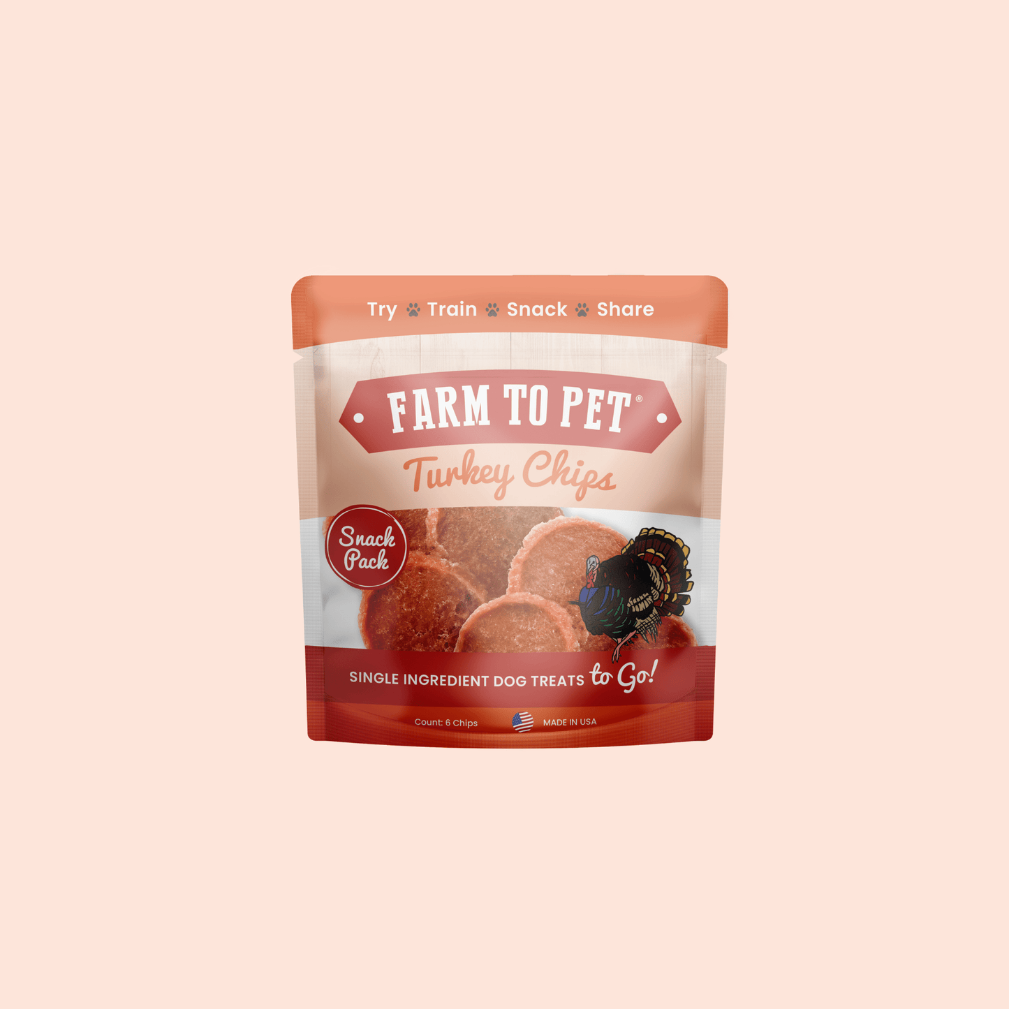 Turkey Chips Snack Packs – Digestible Dog Treats Turkey Chips Snack Pack Front