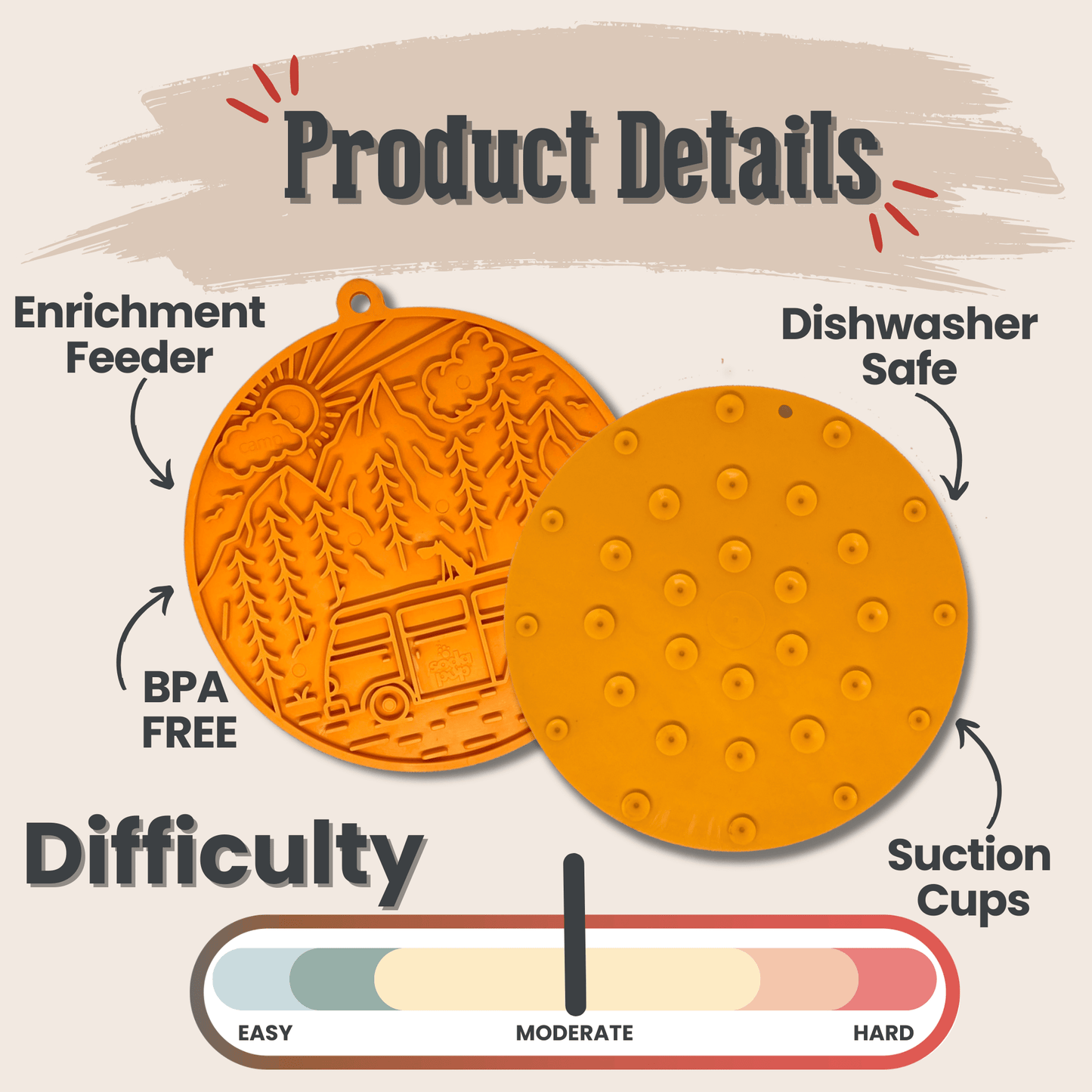 SodaPup Lick Mats with Suction Cups – Dog Lick Mats with Suction Cups Orange Camp Product Details