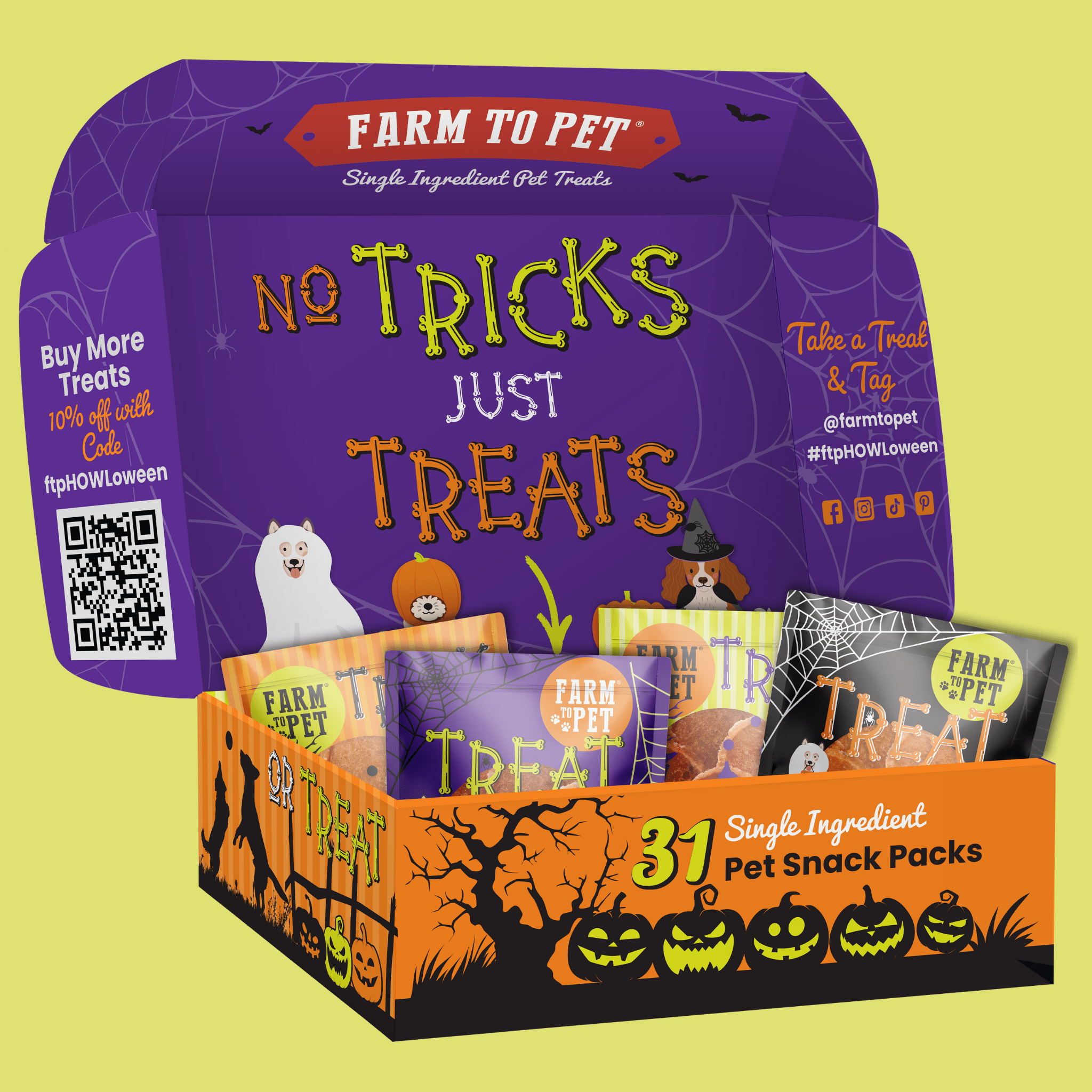 Farm To Pet Halloween Dog Treat Box – 31 Snack Packs - Whisker House