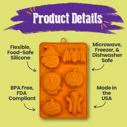 SodaPup Silicone Dog Treat Molds – Halloween Pet Treat Mold Silicone Orange Halloween Product Details Back of Mold