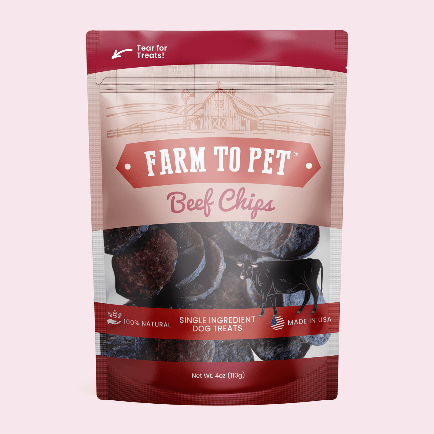 Farm To Pet Beef Chips – Healthy Dog Snacks Beef Chips 4oz Front