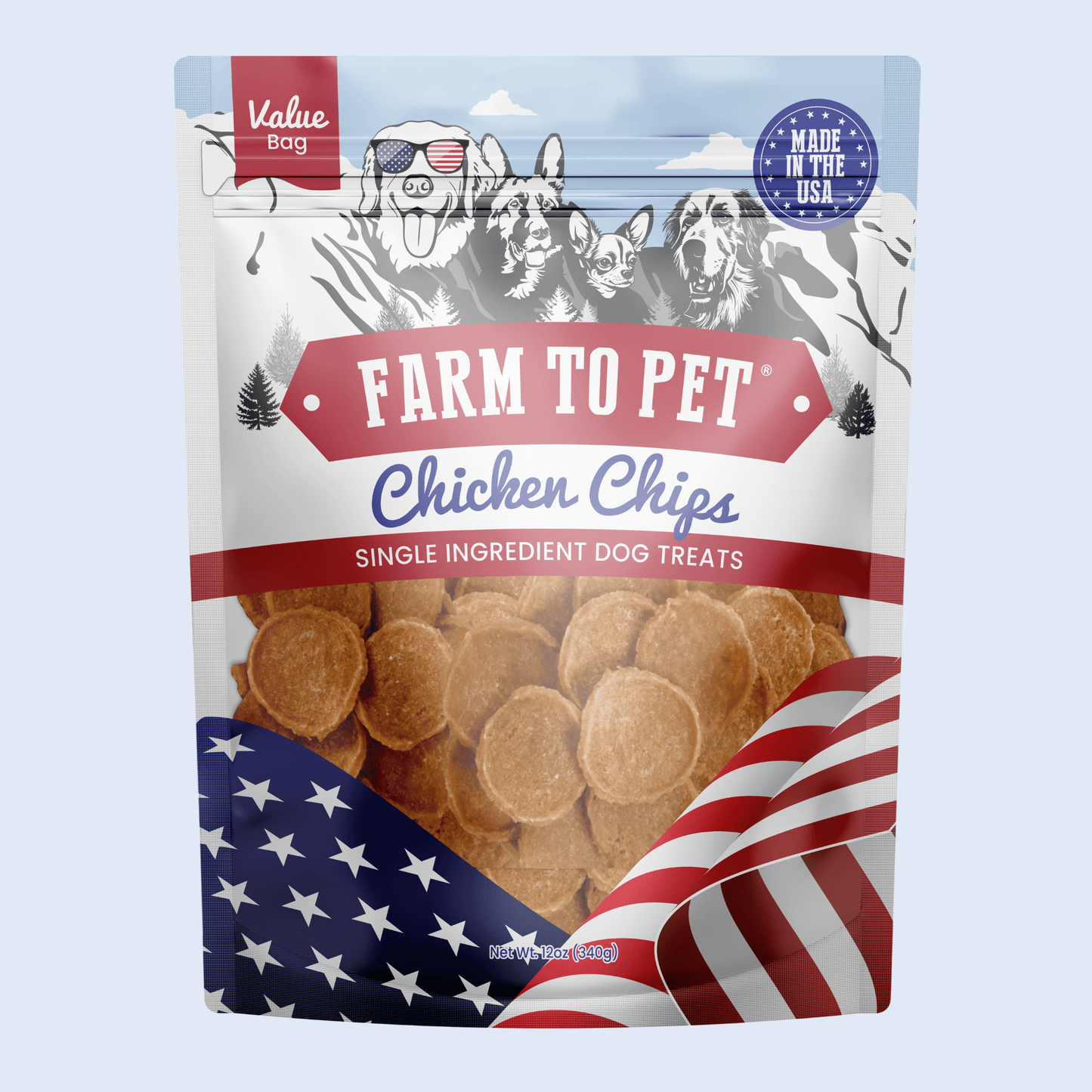 Americana Chicken Chips – Heart Healthy Dog Treats Americana Chicken Chips 12oz Front