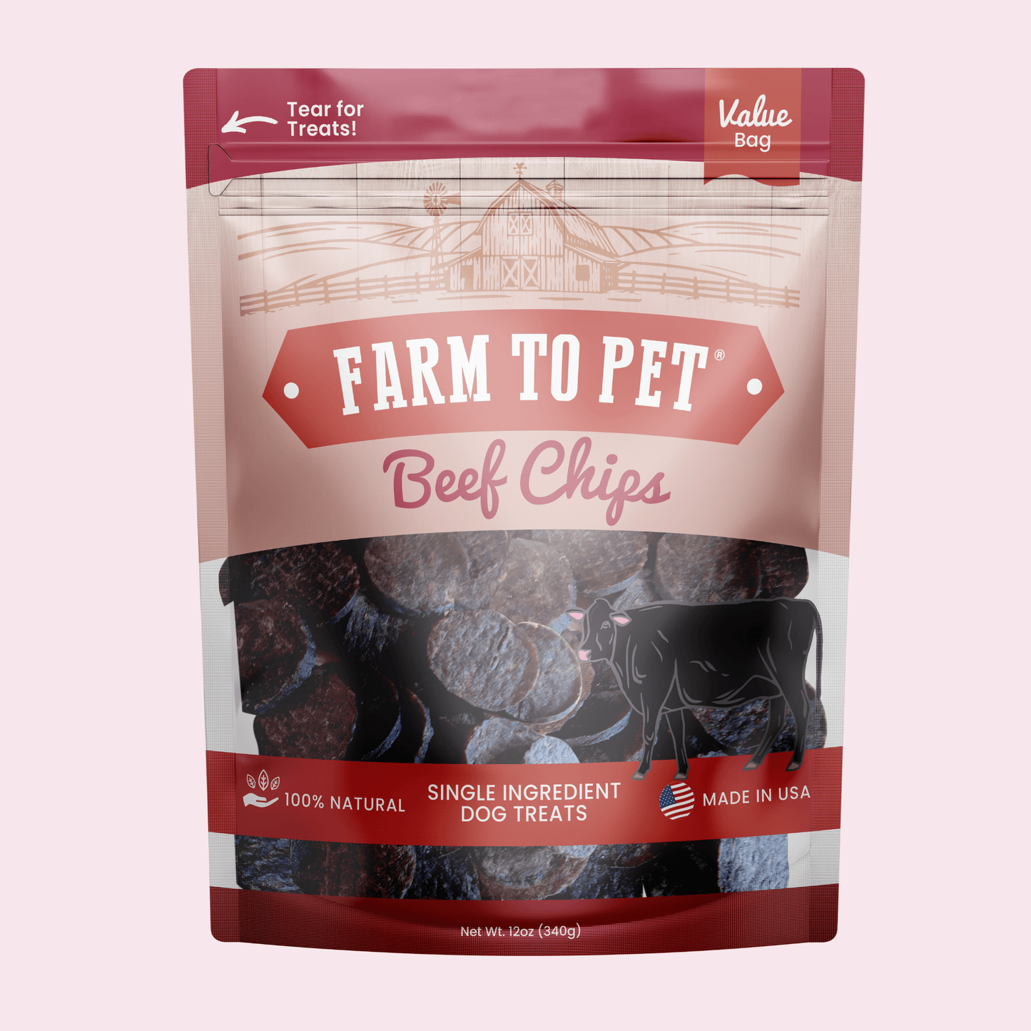 Farm To Pet Beef Chips – High Protein Beef for Dogs Beef Chips 12oz front