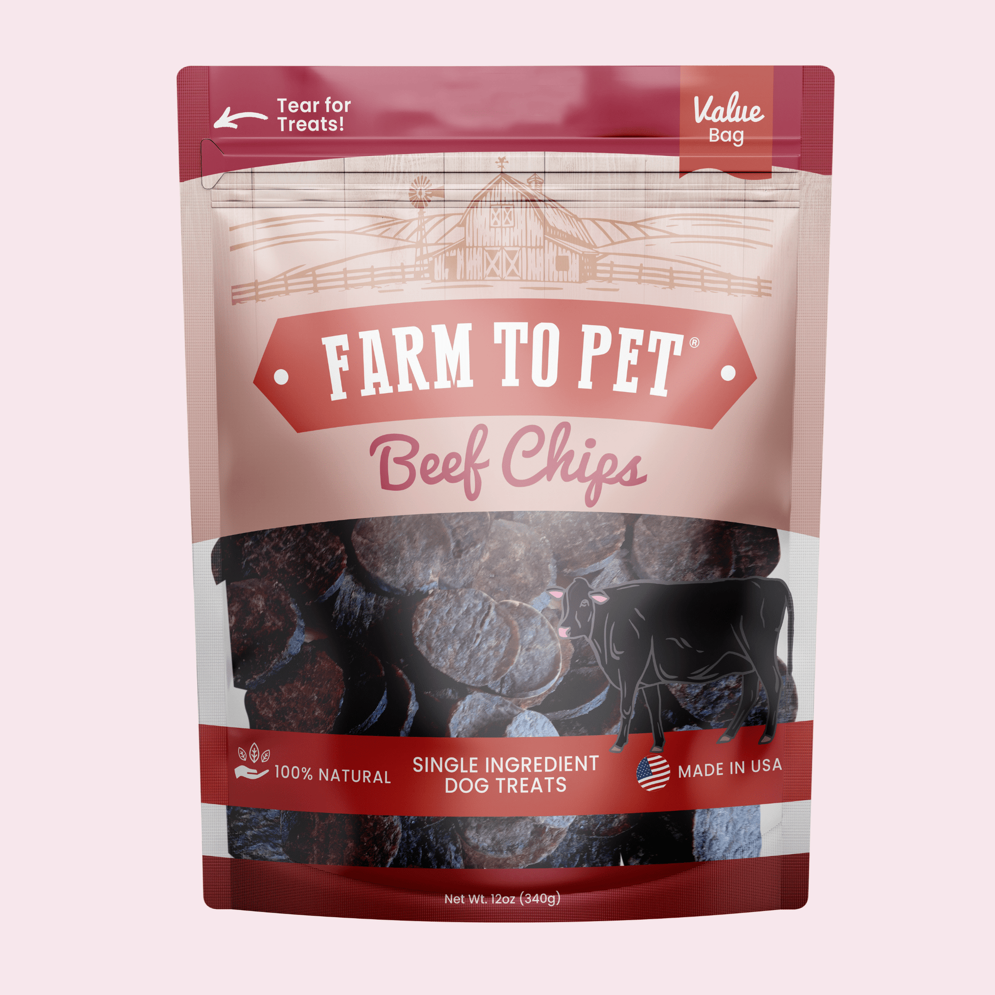Farm To Pet Beef Chips – High Protein Beef for Dogs Beef Chips 12oz front